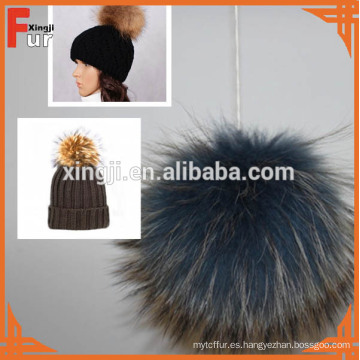 Pompom grande de piel real de lujo para el casquillo